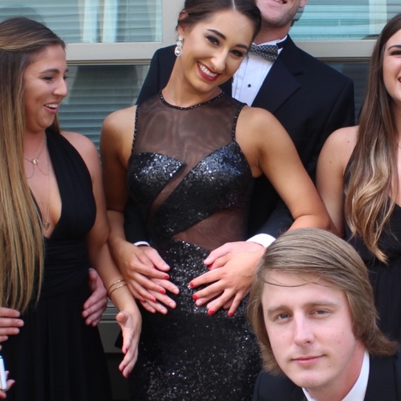 Black Sequen Mesh Cutout Prom dress - Picture 1 of 7